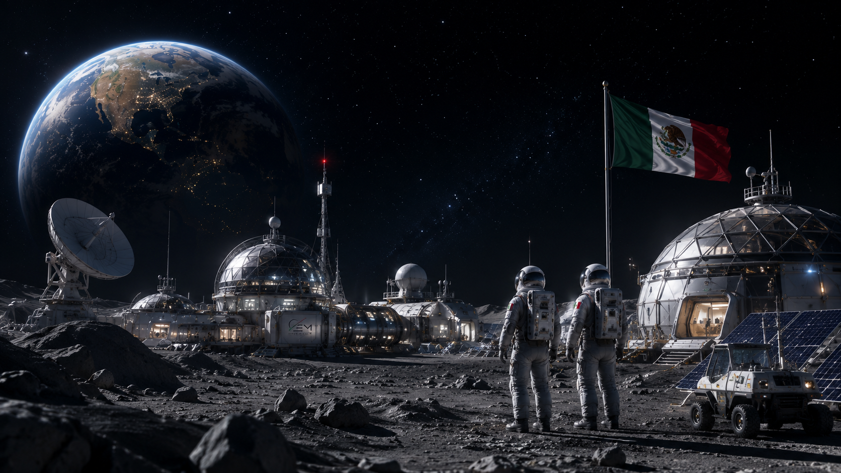Base lunar mexicana en la oscuridad